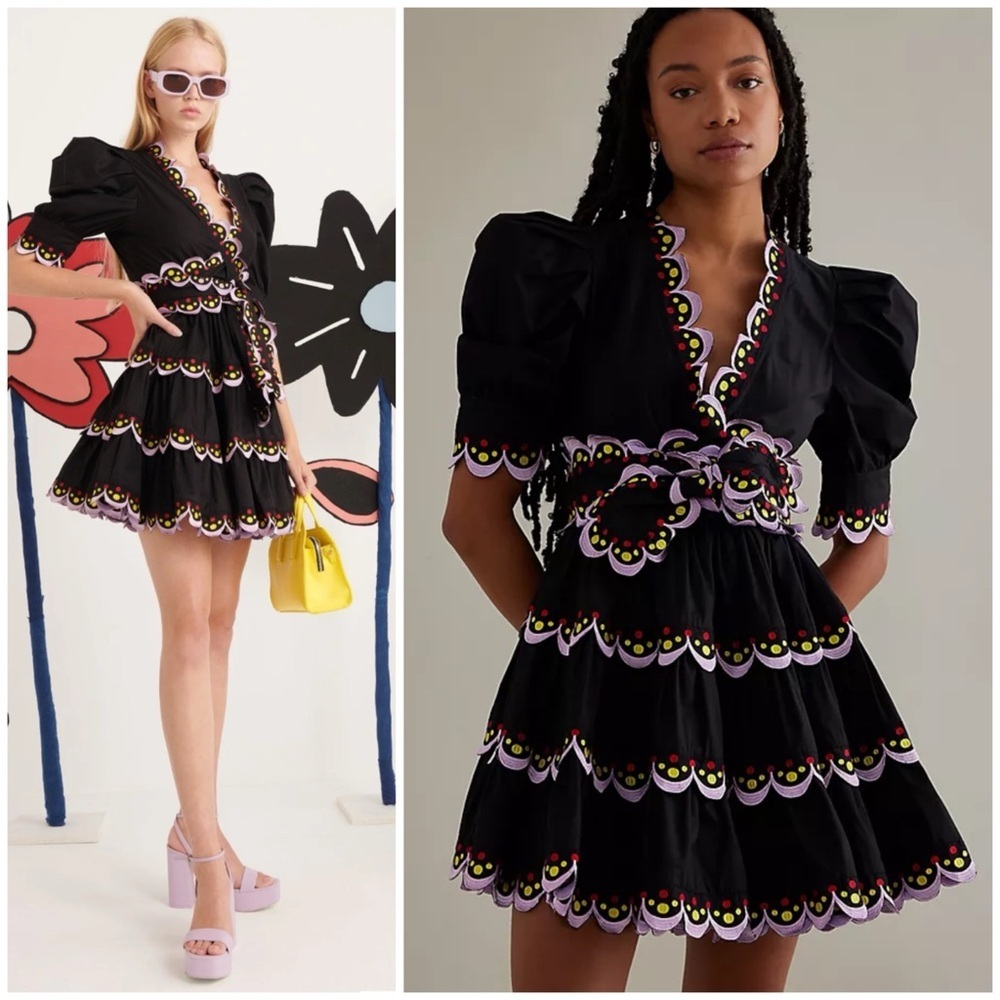 CELIA B Celeste Mini Scalloped Embroidered Black Dress SZ S
